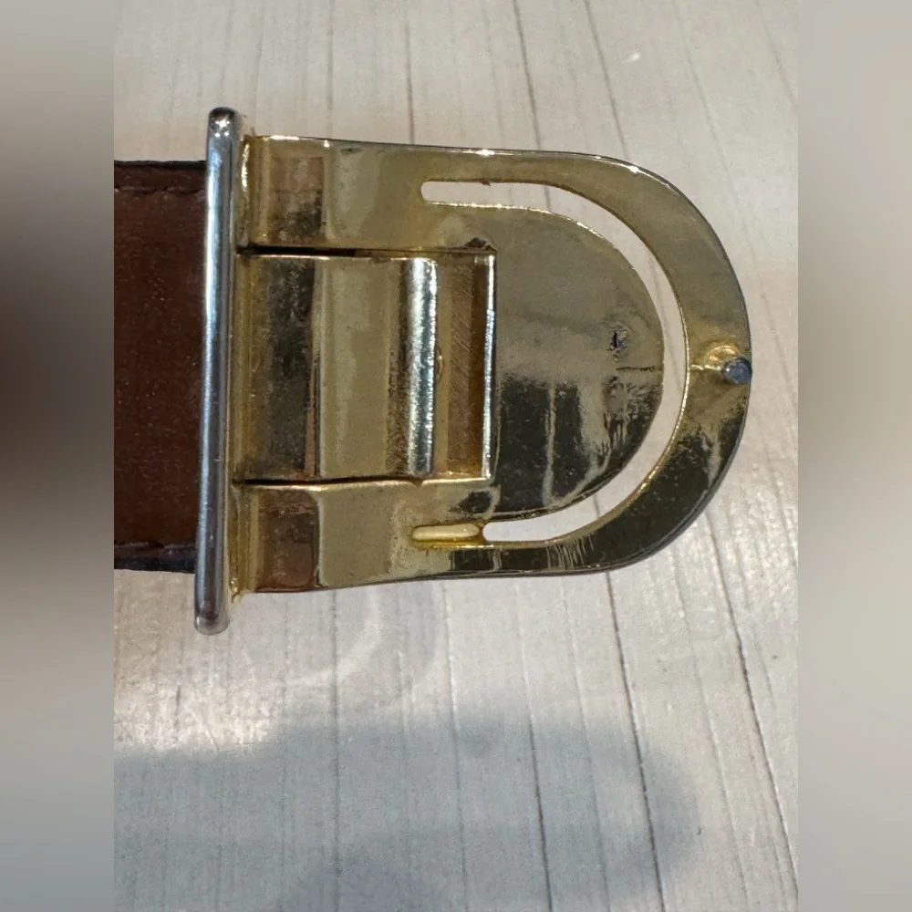 Vintage Giorgio Armani Brown Leather Belt Gold GA Eagle Buckle - Made in Italy